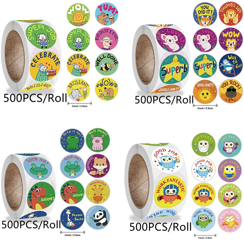 1Inch Animals Reward Stickers for Kids 500 pcs Encourage Seals Labels ...