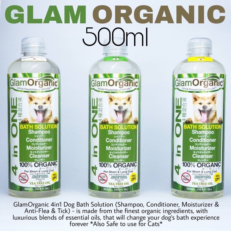 GLAM ORGANIC Bath Solution Shampoo For DOGS 500ml (100 ORGANIC