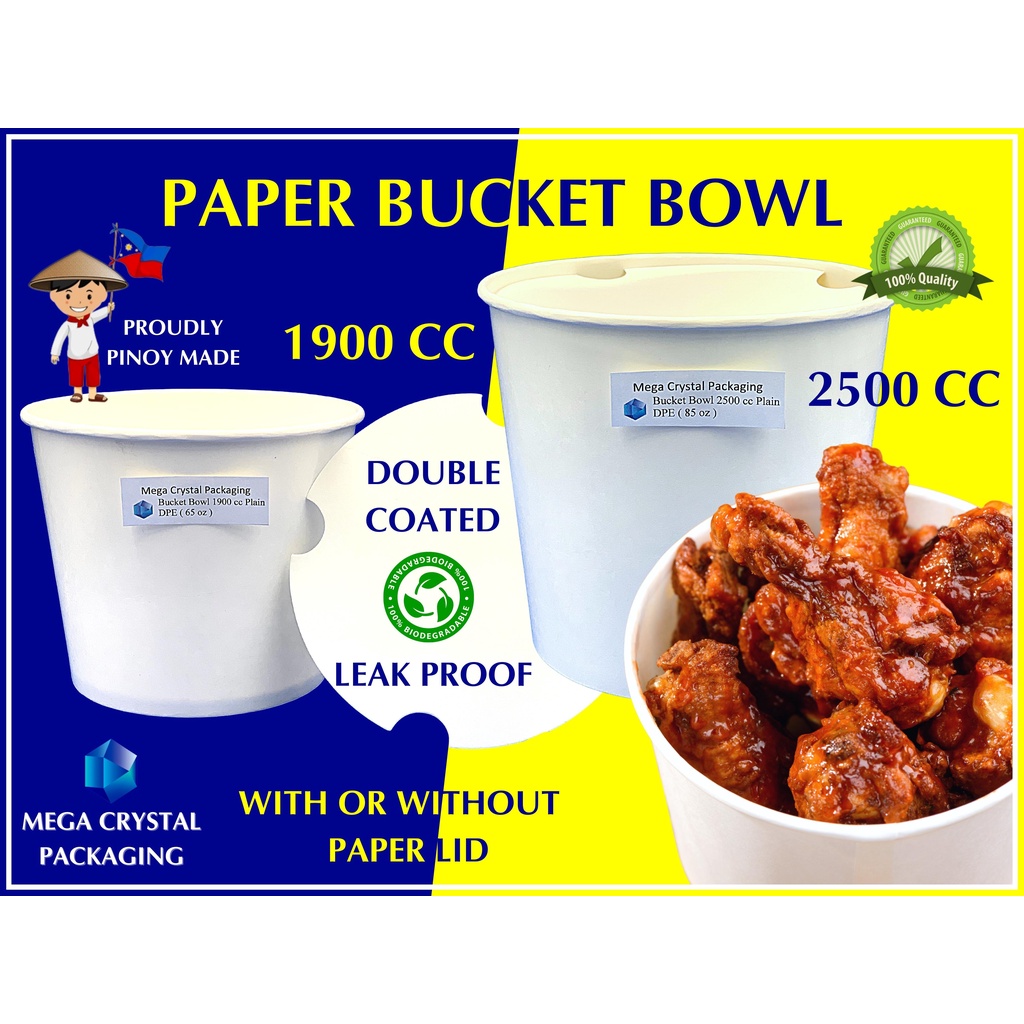 [ 5 Pcs. ] Paper Chicken Bucket Bowl Plain White 1900 cc / 2500 cc with