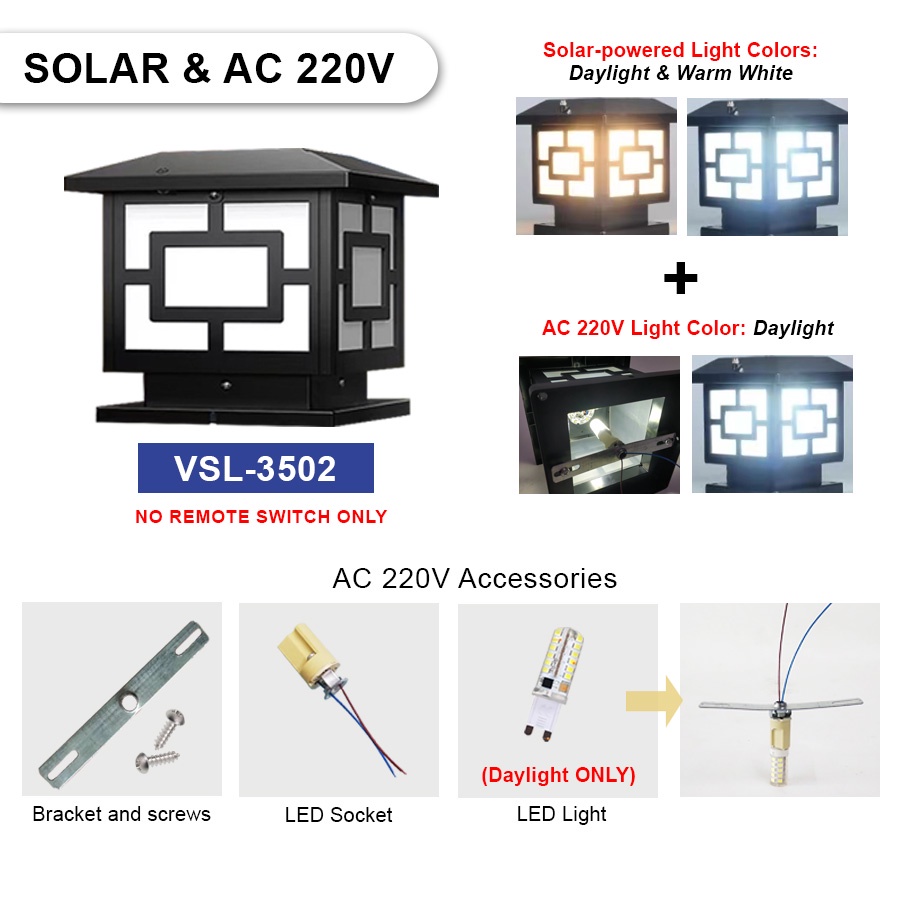 VLG 2 Colors LED Solar Fence Gate Post Lamp Lights Outdoor Decoration ...