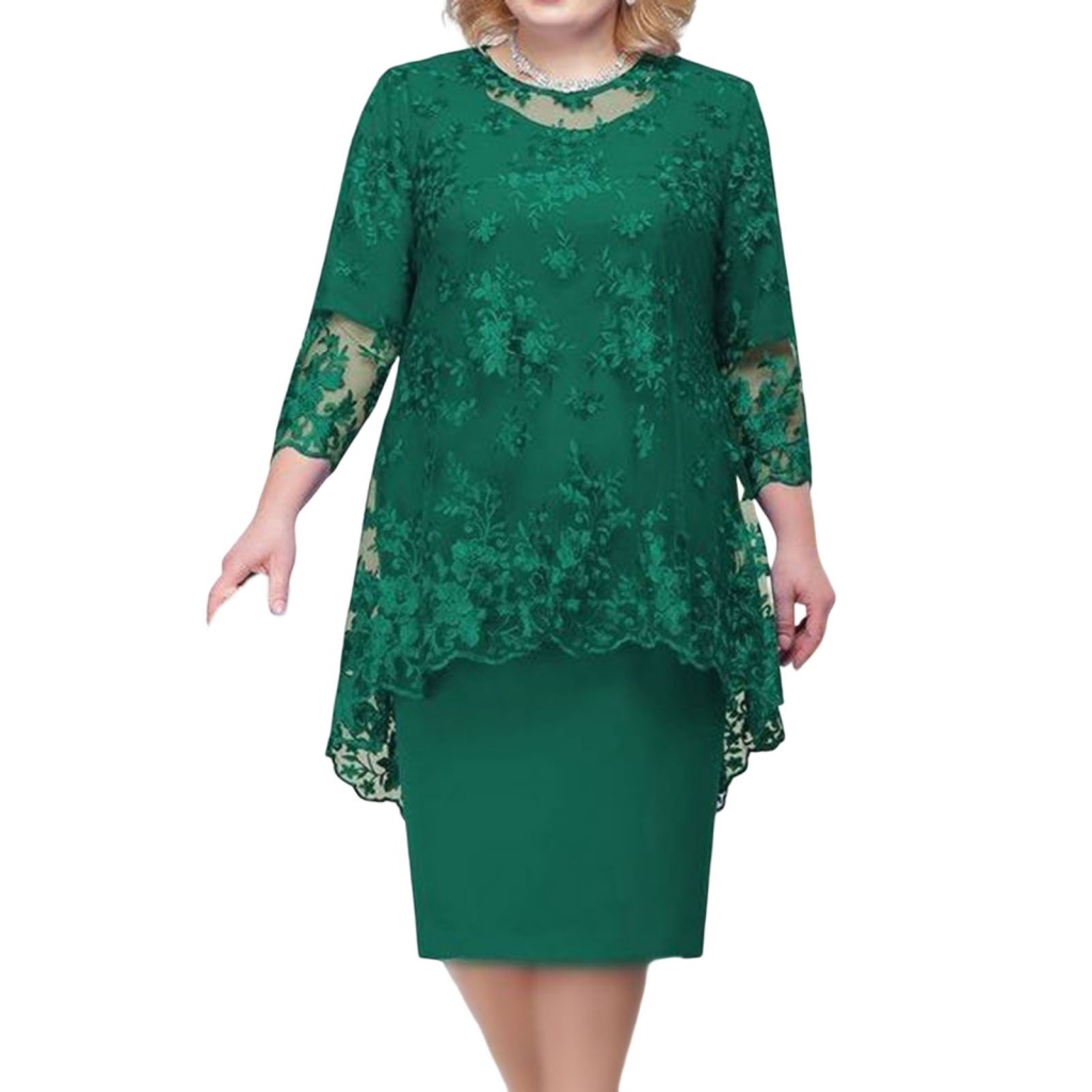 [SA] Soft Gown Dress Female 3/4 Sleeve Evening Dress Embroidery Flower ...
