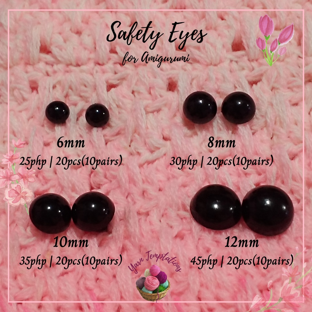 10pairs(20pcs) Safety Eyes for Crochet Amigurumi Plastic Eyes 6mm,8mm