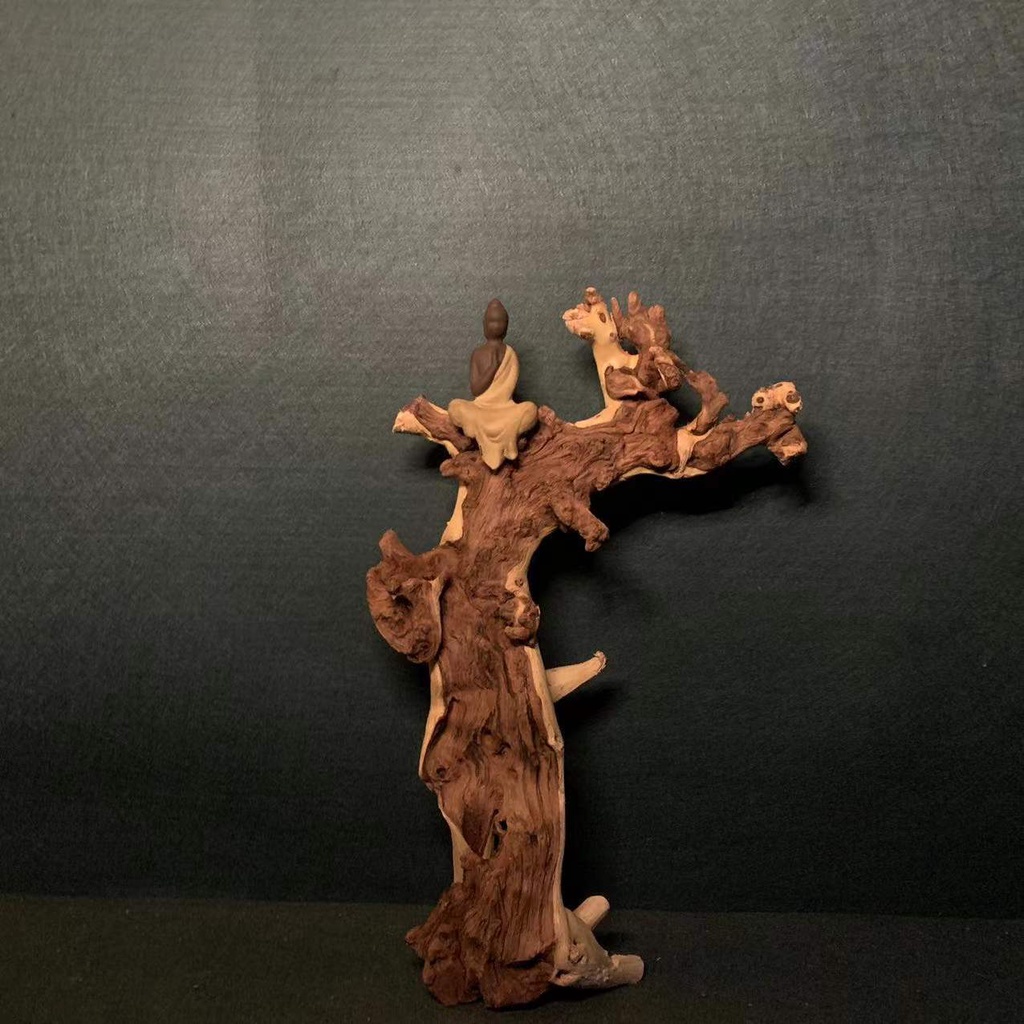 Tree root carving art ornaments gold silk red log fish tank aquarium