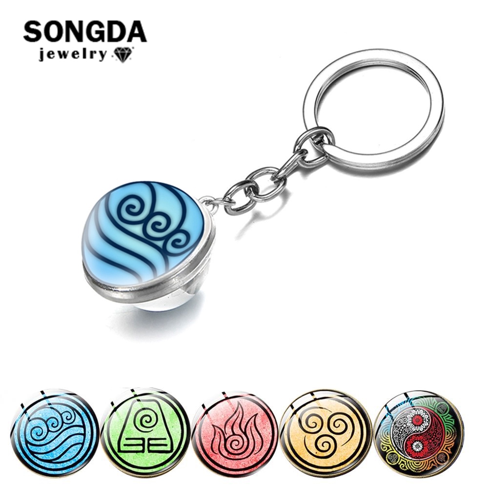 Avatar The Last Airbender Keychains Blue Double Side Cabochon Glass ...