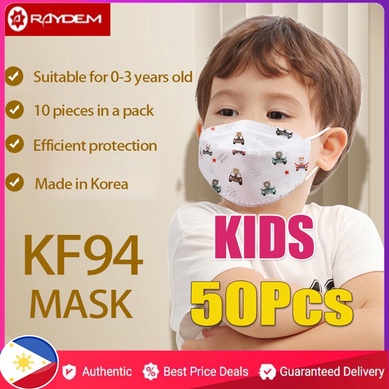 RAYDEM 50pcs Kf94 Kids Mask Kf94 For Kids Face Mask 4 Layers Korean ...