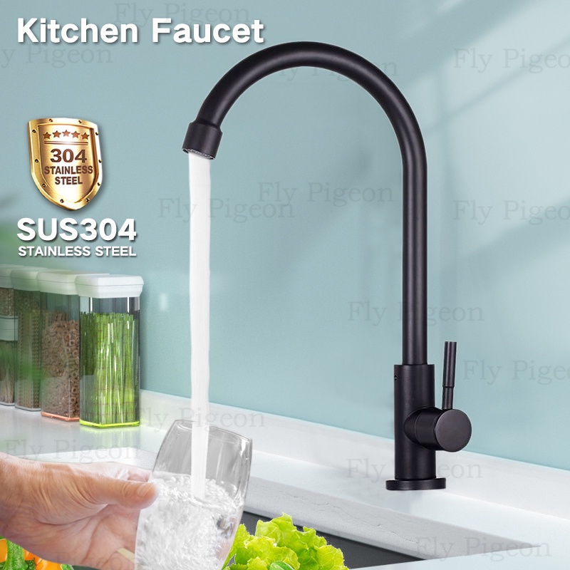 304 Stainless Steel Black Kitchen Faucet Single Cold Sink Faucet
