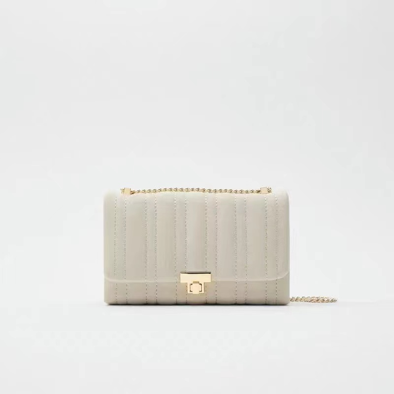 Zara Women s Bags Fashionable New Style Light Beige Quilted Mini Crossbody Bag Chain Small Square
