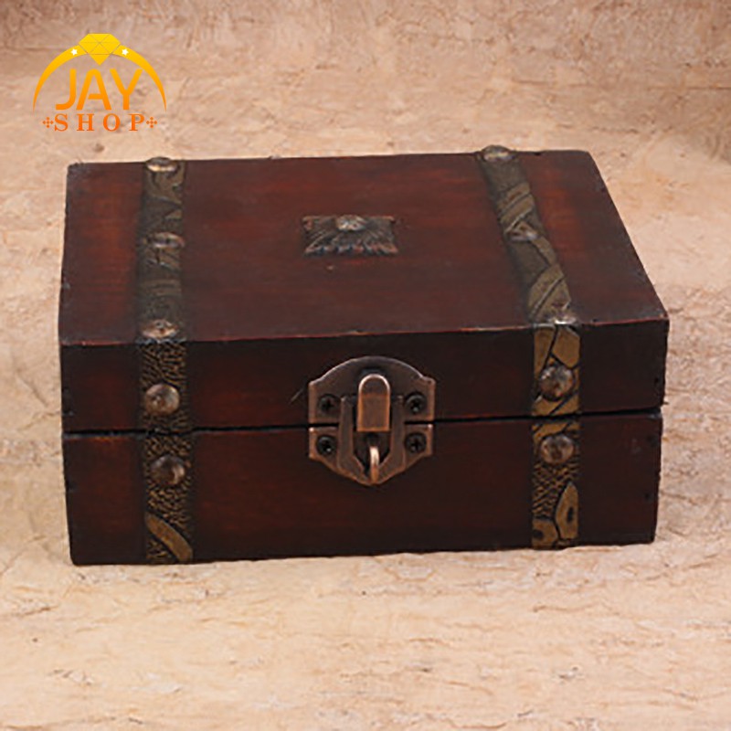Vintage Wooden Treasure Chest Storage Box Lock Organizer Case Foldable ...
