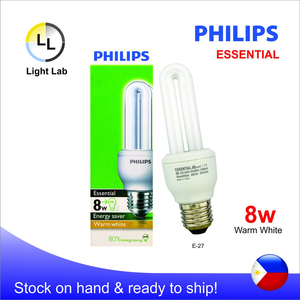 PHILIPS Essential 8 watt E27 Warm white 827 Energy Saving Shopee