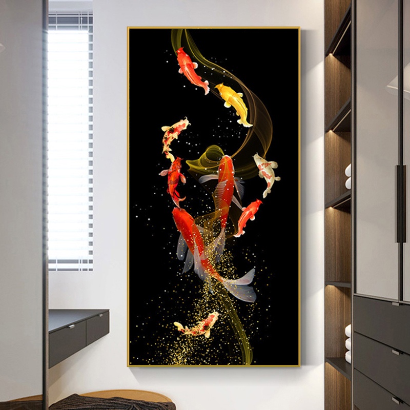 Golden Koi Fish Feng Shui Carp Picture Canvas Painting Wall Art For ...
