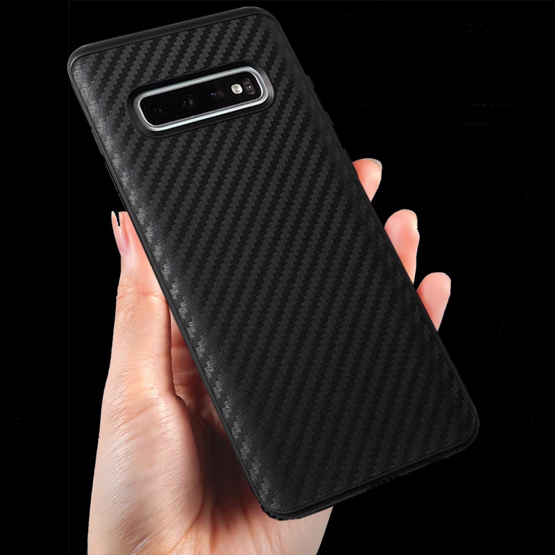 For Galaxy S10 Plus S8 S9 S10E Note 10 Carbon Fiber Slim Thin Soft TPU  Android Phone Case Cover