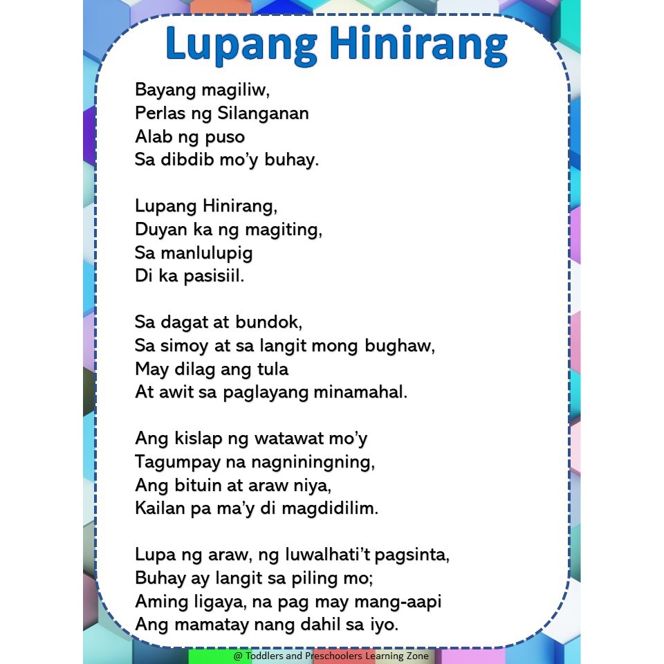 Laminated Charts Lupang Hinirang Panatang MakabayanPage 2 of 2 | Shopee ...