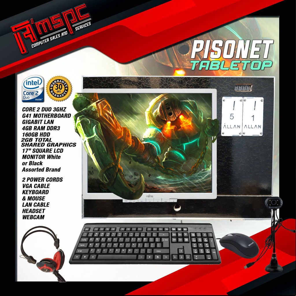 Tabletop pisonet Intel Core 2 Duo 4GBRAM 160HDDD 17
