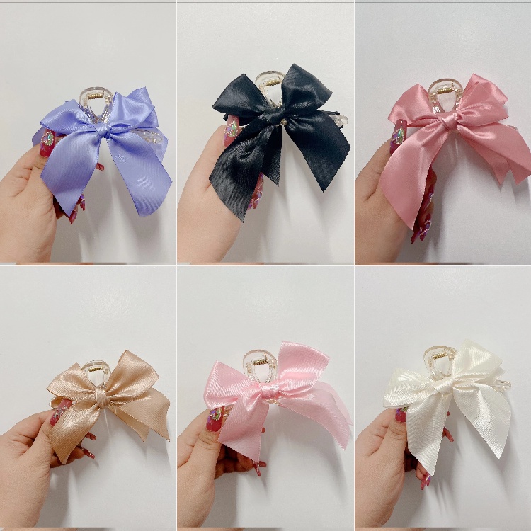 NLN Large Ribbon Bow Acrylic Hair Claw Clip Ponytail Hair Clamp with Ribbon Chokchok Shopee
