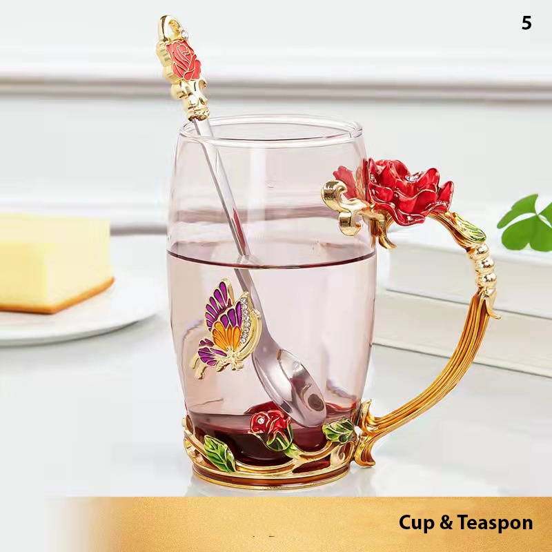 Rose Butterfly Tea Cup (200ml-400ml), Short, Tall, Glass, Decorated ...