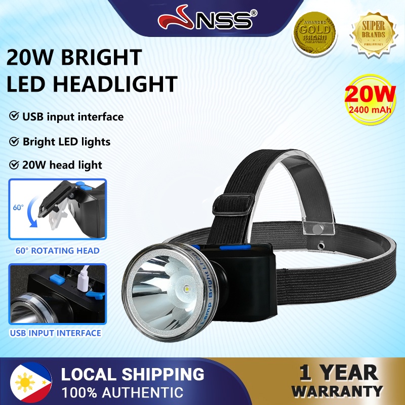 NSS Headlight Flashlight Rechargeable outdoor Camping Portable 20W USB ...