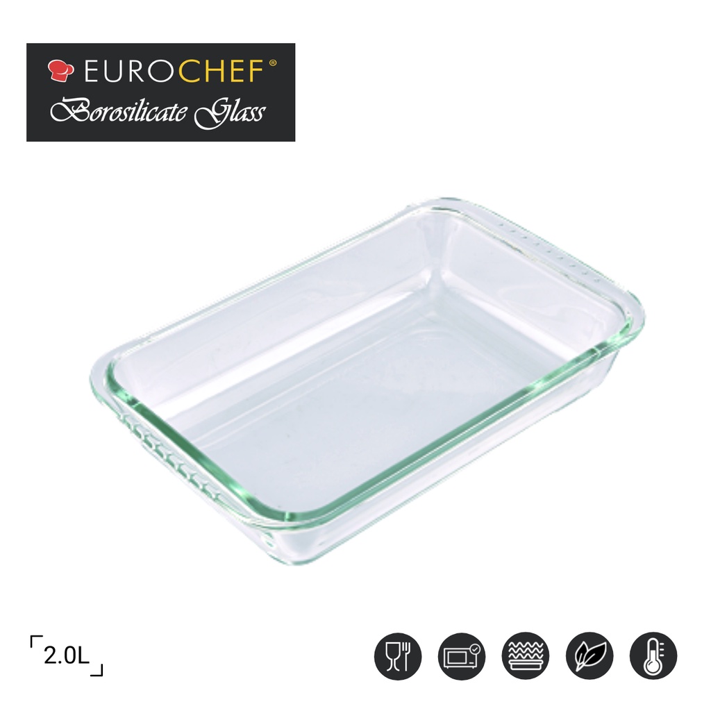 Eurochef BG102 Rectangular Borosilicate Glass Baking Dish 2L Large Bake