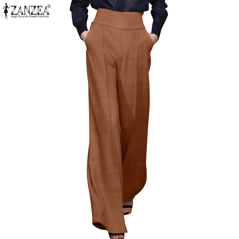 Fashion Solid Color Women High Waist Wide Leg Pants Slim Office