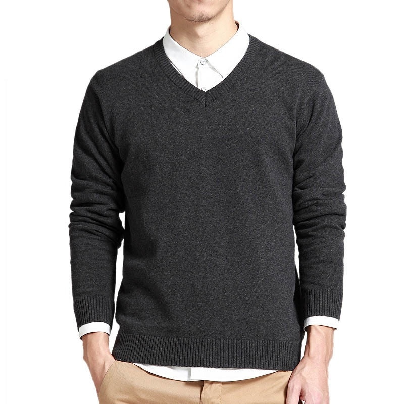 Cotton Sweater Men Long Sleeve Pullovers Outwear Man V Neck Male ...