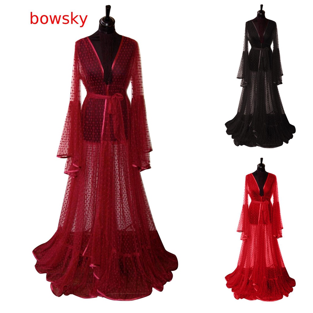Bowsky _ Women Fashion Sexy Tulle Robe Long Lingerie Nightgown