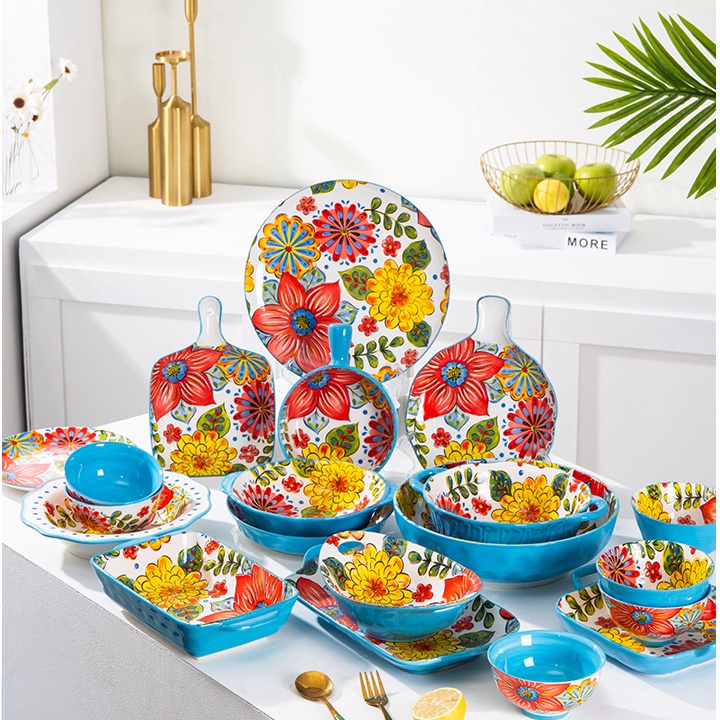 1pc Moroccan Ceramic Bowls and Plates Set Tableware Dinner Plates Soup