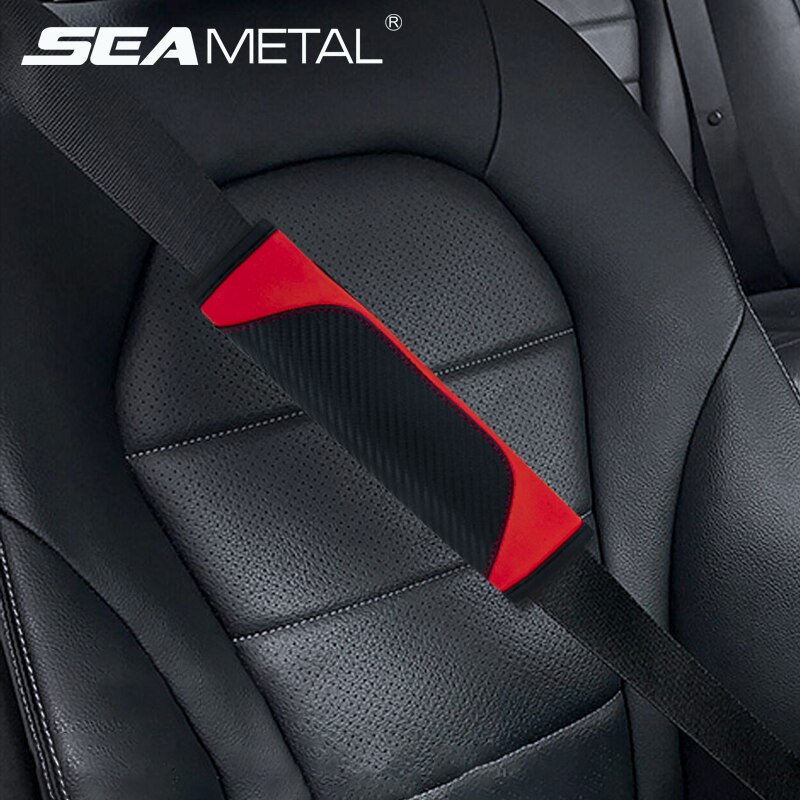 SEAMETAL Luxury Car Seat Belt Pads Carbon Fiber Leather Shoulder Cushion Cover Universal Safety Protector Interior Accessories