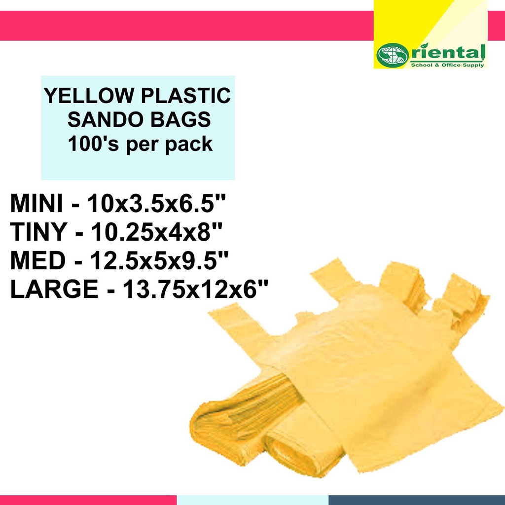 Yellow Plastic Jumper Sando Bag 100's per pack Mini Tiny Medium Large