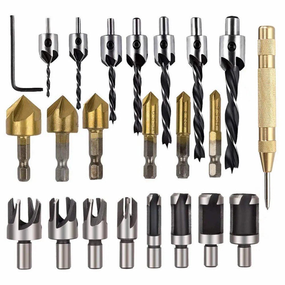 Woodworking Chamfer Countersink Drill Bit Set , Include 5 Flute 90 ...