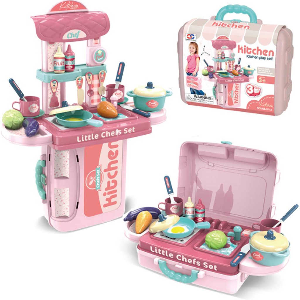 3 in 1 Little Chef Kitchen Pretend Play Set Realistic Accessories Food ...