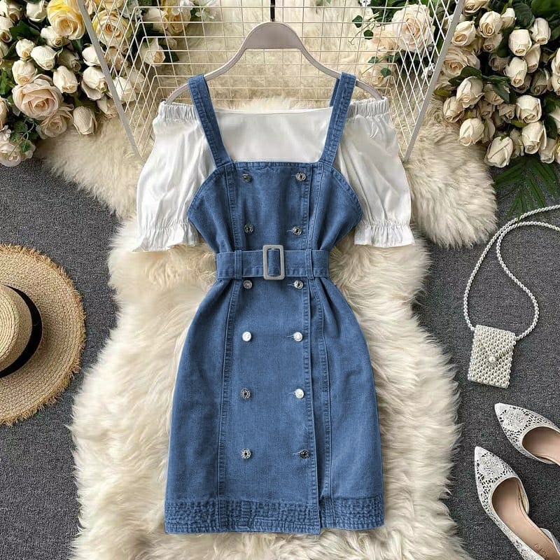 Overall Sabila 2in1 Mini Dress Midi Dress Overalls MUyf | Shopee ...