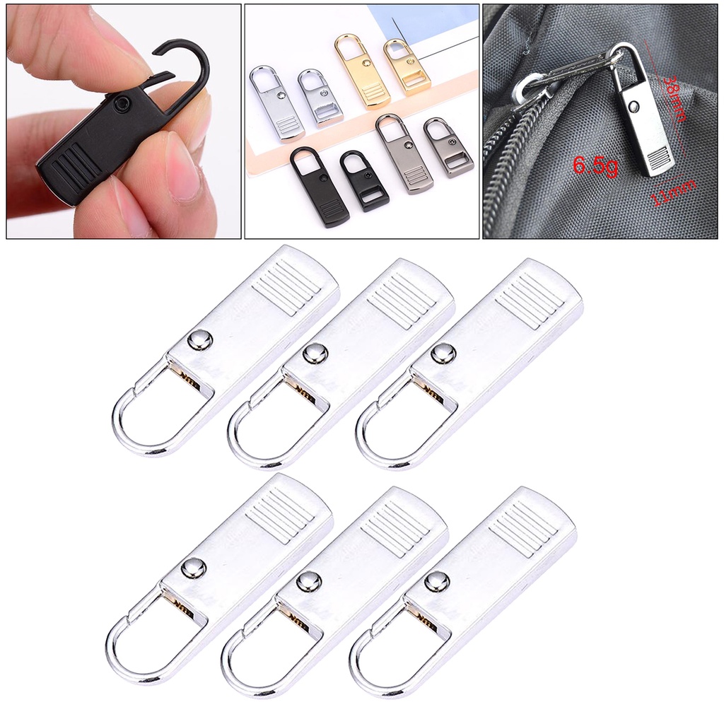 6 Pieces Zipper Pull Tab Replacement Zipper Metal Puller Slider