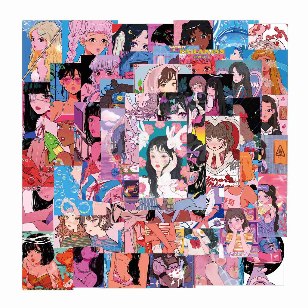 Set 50 Stickers For Decorative Waterproof Laptop Cute Girl Pictures ...