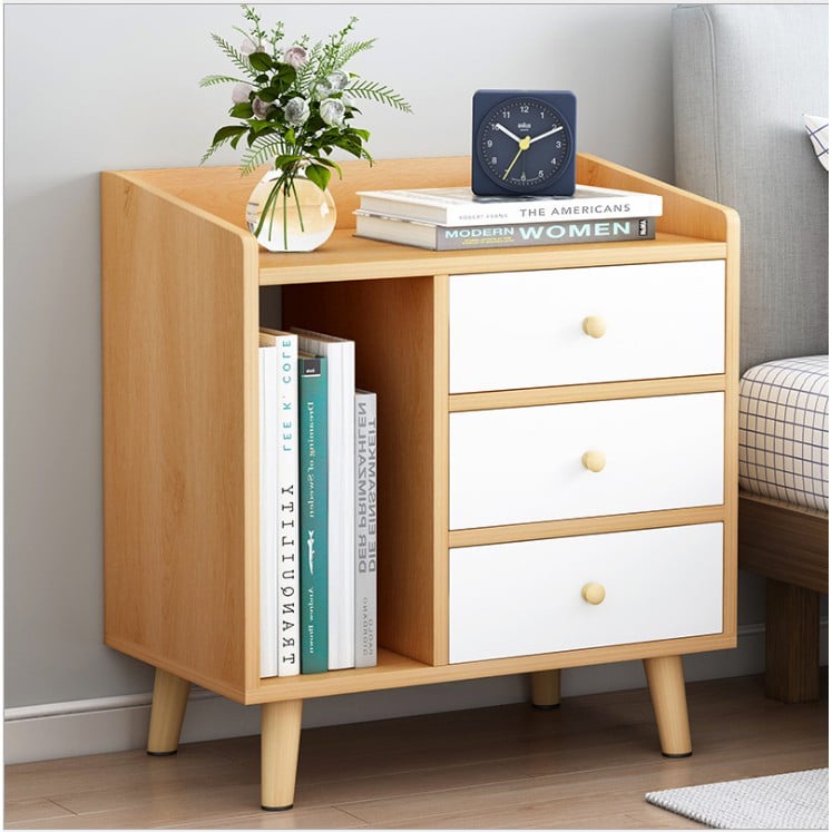 3 Drawers Wooden Elegant Bedside Table Nightstand Coffee Side Table with Drawer and Desk Cabinet