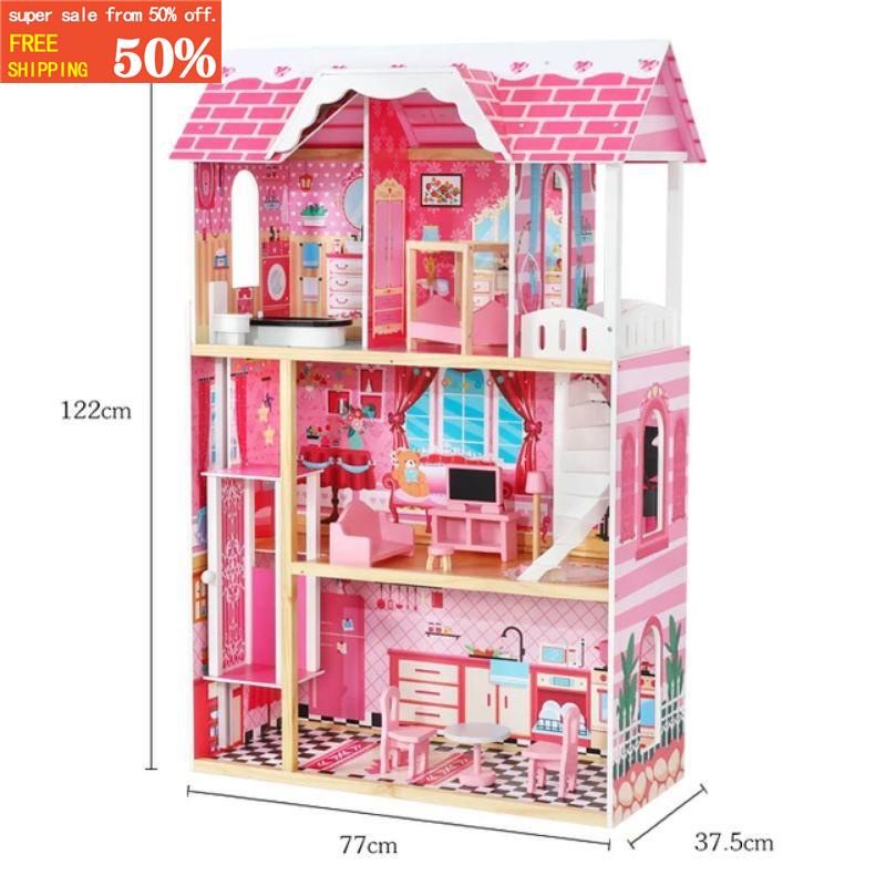 Wooden Large Pink Dollhouse Mansion Playset Toy Shopee Philippines