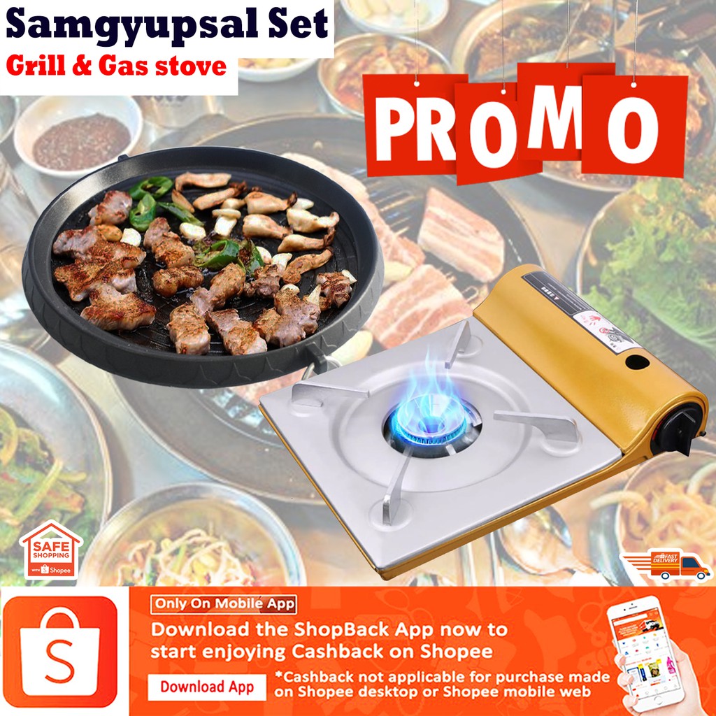 BEST Korean Style Samgyupsal set Hanaro Grill pan and Portable Gas