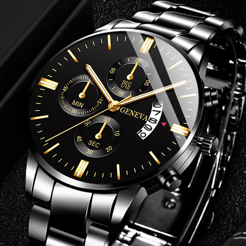 GENEVA Quartz Business Wacthes Mens Three Eyes Steel Band Waterproof ...