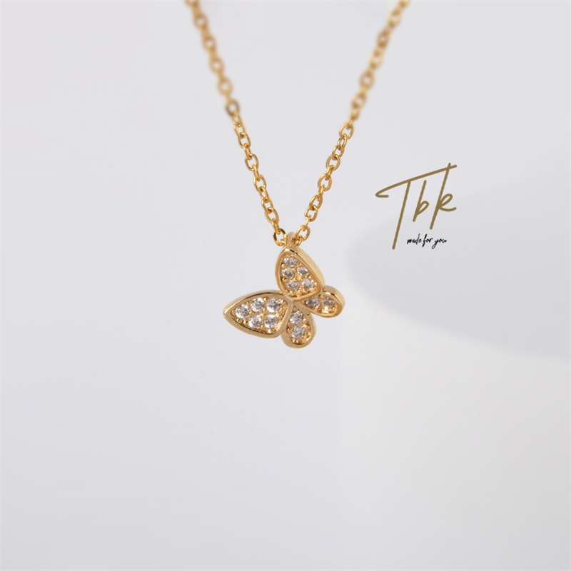 TBK Non Tarnish 18K Gold Cubic Zirconia Butterfly Pendant Necklace Fashion Accessories For Women 568n I.495764052