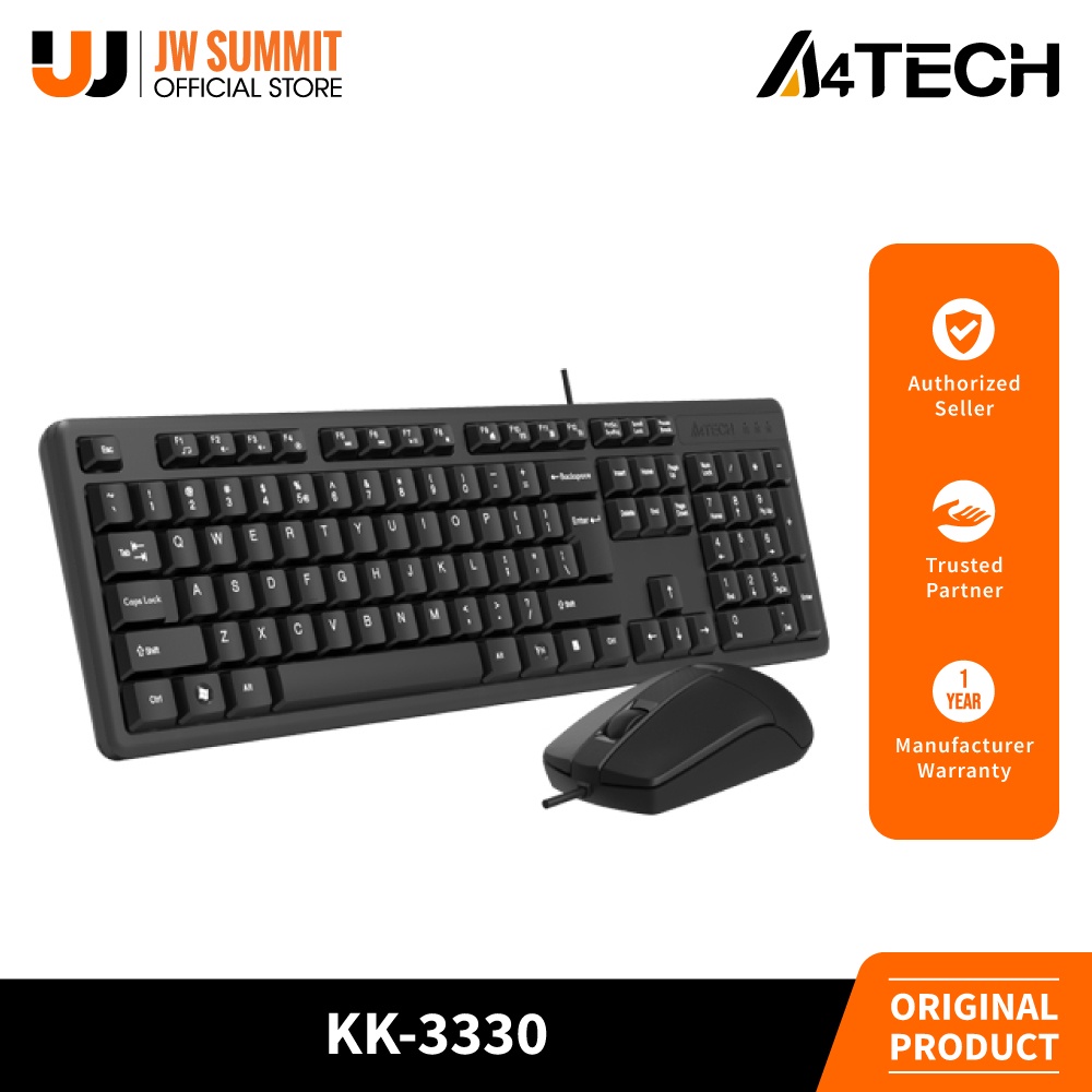 A4Tech KK3330 Multimedia FN Laser Inscribed Keys Desktop Wired Keyboard and Mouse Combo