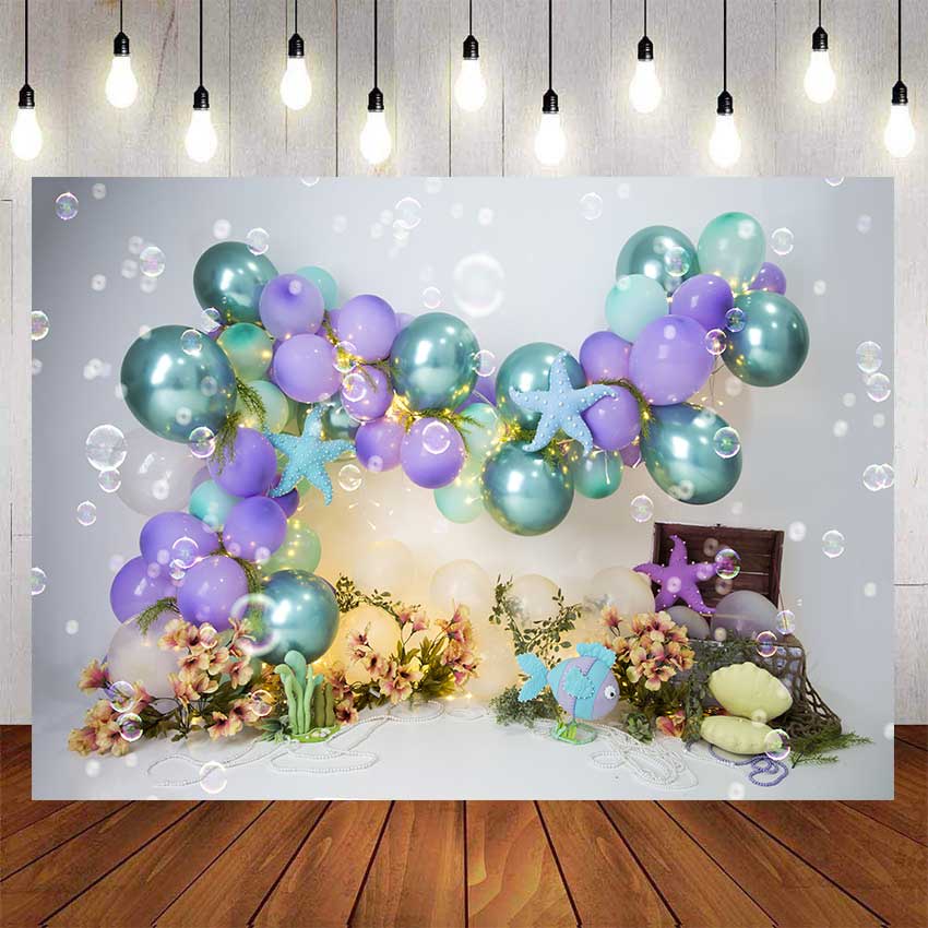 Princess Mermaid Balloons Backdrop For Kids Children Party Photographic ...