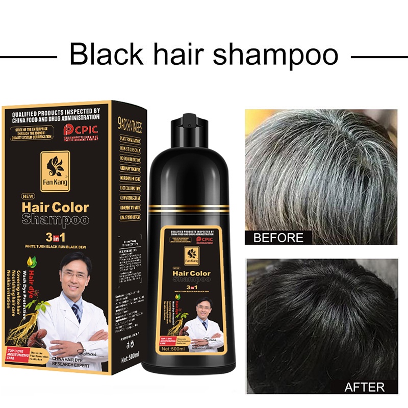 500ML Herbal Hair Dye Shampoo Effective White Hair Turn to Black Foam