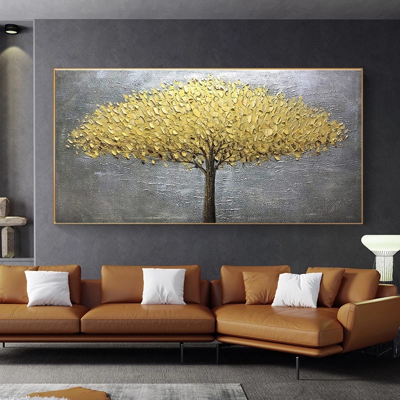 Wallpaper Nordic Abstract Gold Tree Of Life Oil Painting On Canvas Wall ...