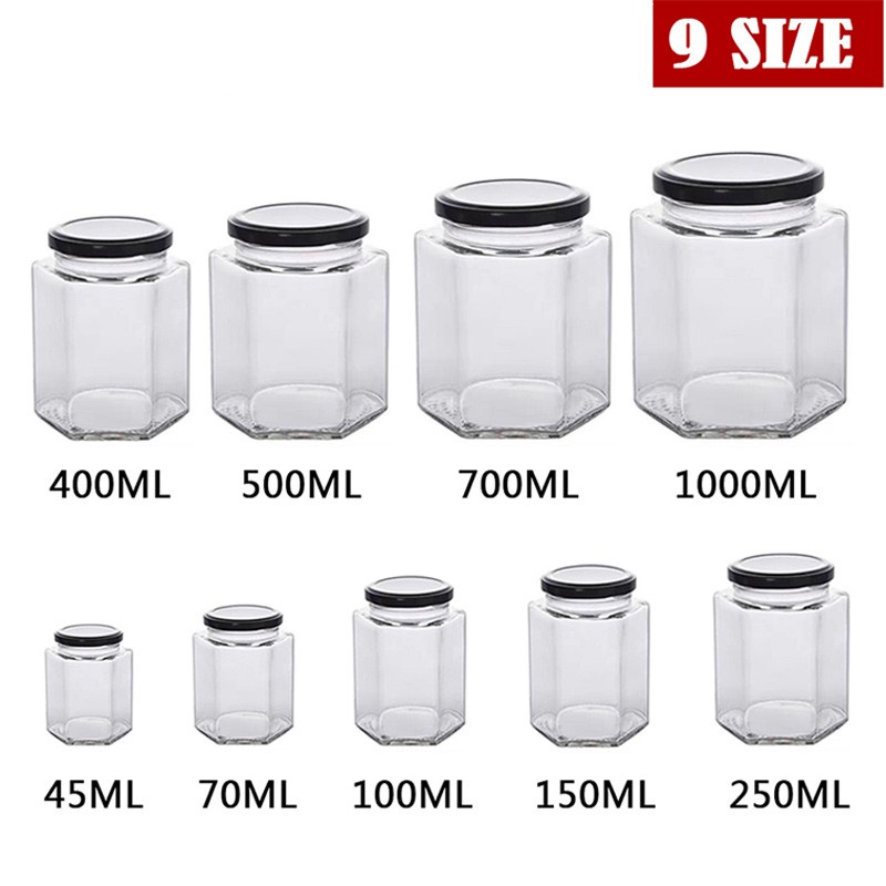 Clear Glass Jar Container with Black Lid Kitchen Spice Storage