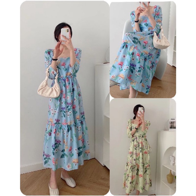 baao 3/4 Floral Puff Sleeve maxi Dress | Shopee Philippines