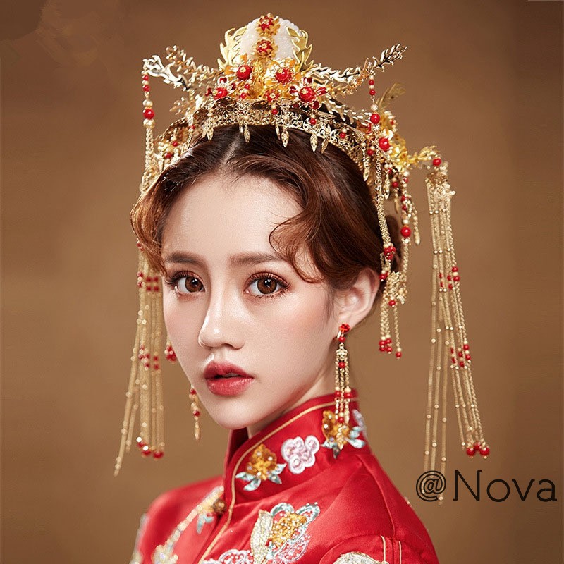 New Bride's Headwear Golden Costume Headdress Chinese Phoenix Coronet ...