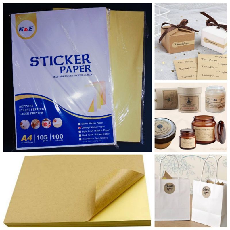 (50pcs)Printable Kraft Sticker Paper A4,105gsm Labelers/Adhesive For