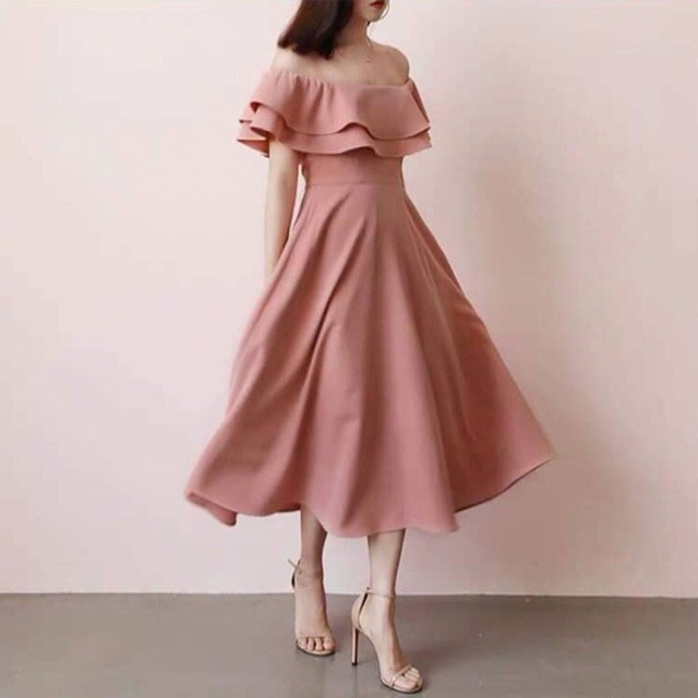 Long pink off the best sale shoulder dress