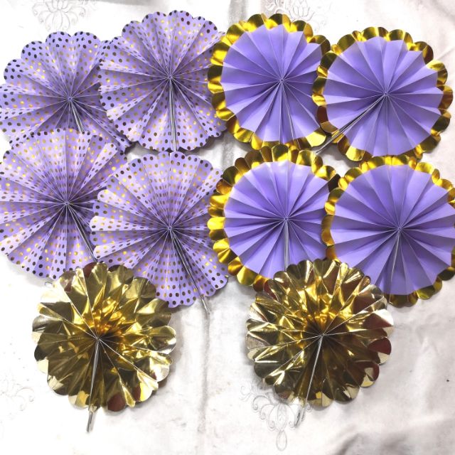 10pcs 8inches paper fans( violet& gold) | Shopee Philippines
