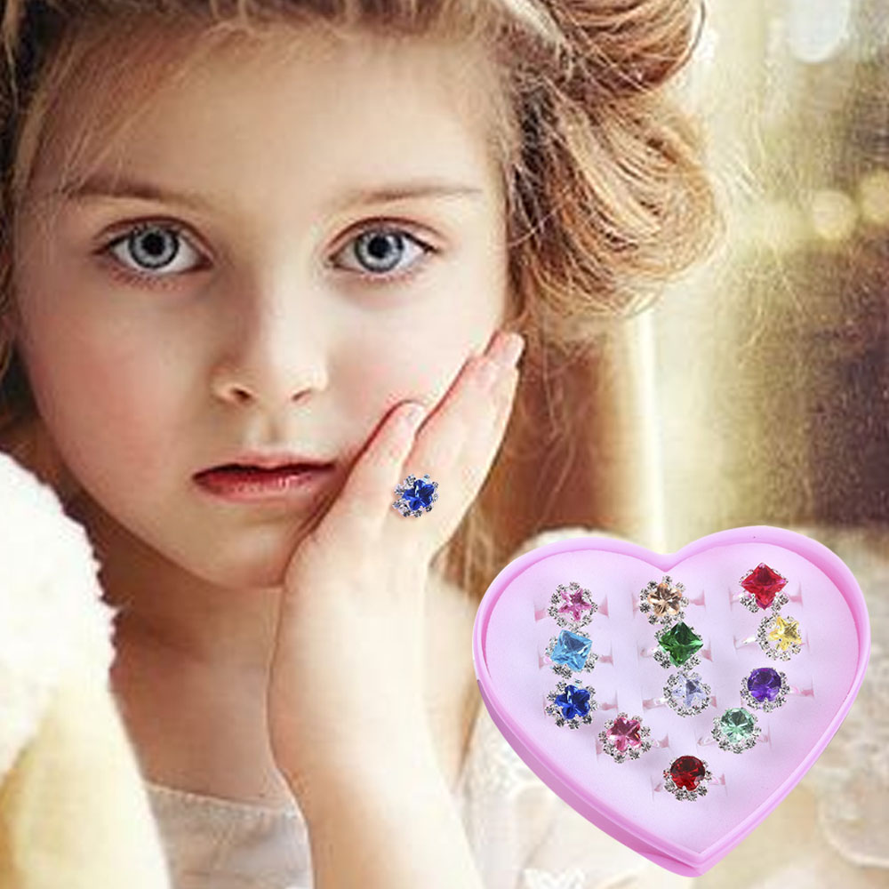 【sup2】12PCS/Box Crystal Rings Colorful Crystal Jewellery Girl Child ...