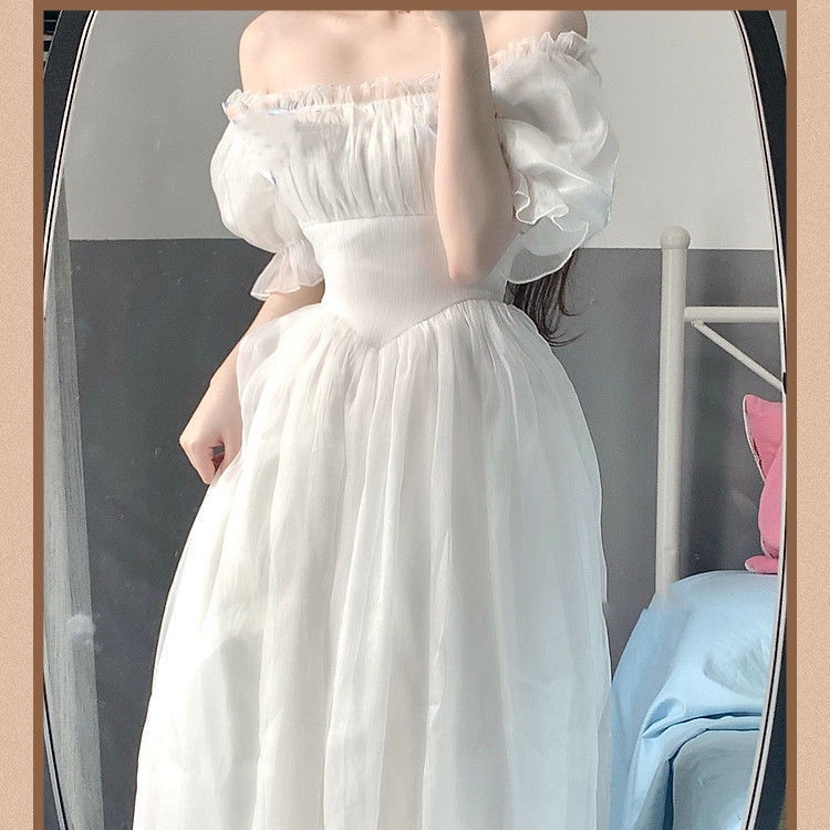 One shoulder blue princess net dress