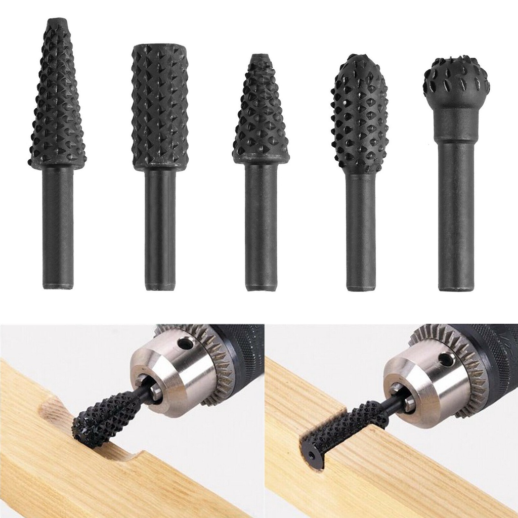 5PCS/Set Twist Drill Bit Wood Carving File Rasp Drill Bits 1/4